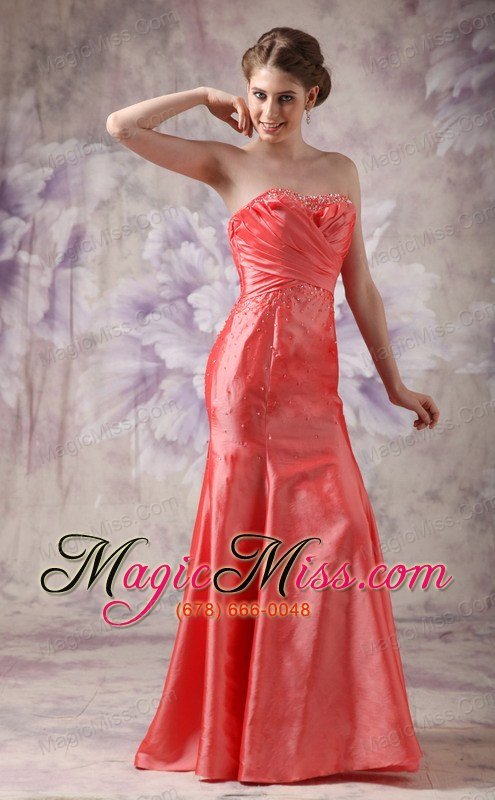 wholesale elegant coral red column sweetheart prom / evening dress taffeta beading