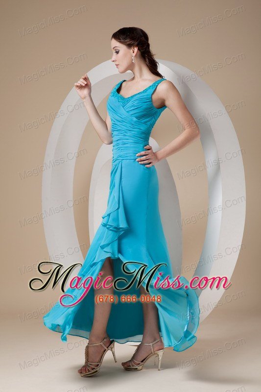 wholesale custom made teal column / sheath straps prom dress chiffon