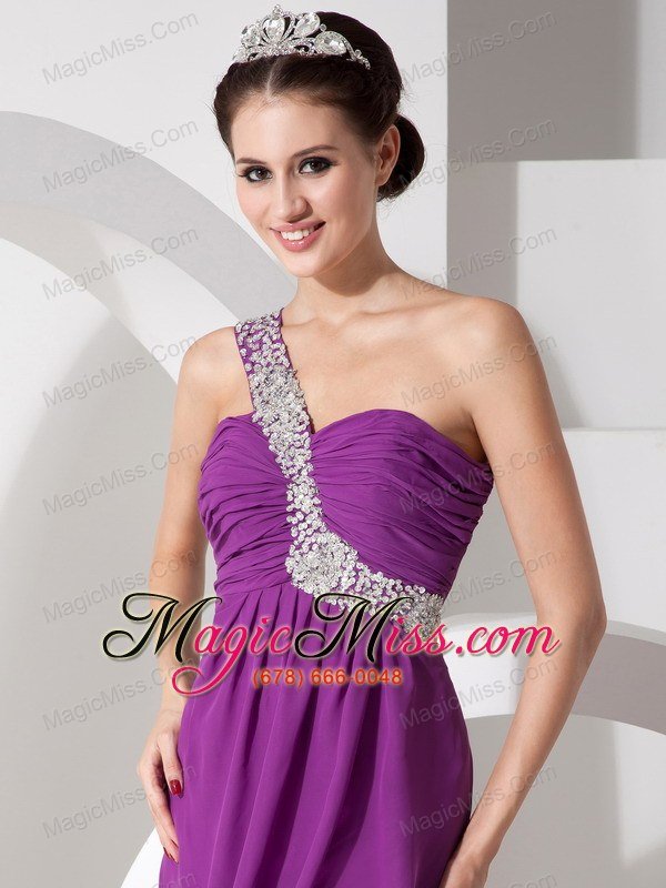 wholesale purple empire one shoulder chiffon prom dress beading and ruch