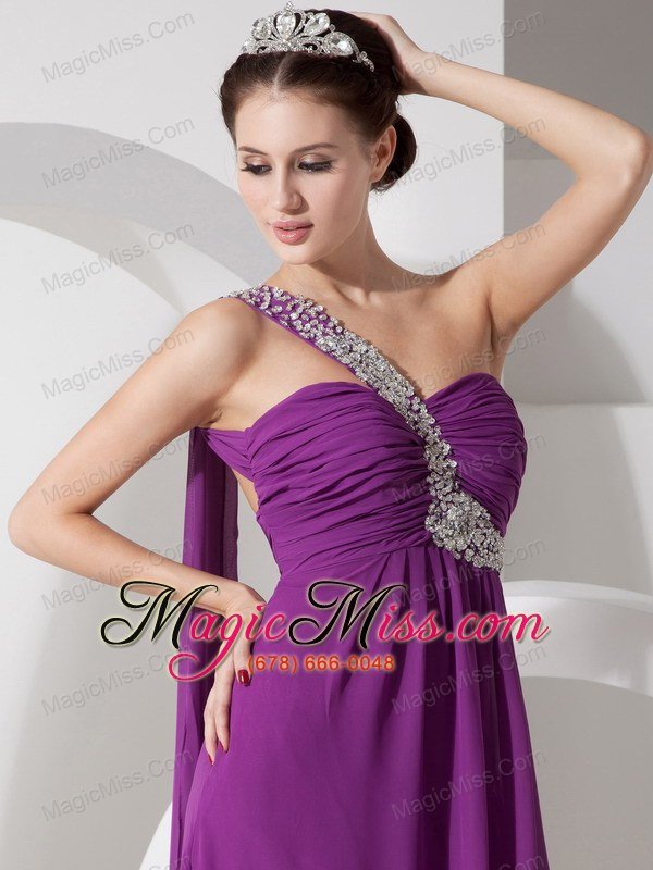 wholesale purple empire one shoulder chiffon prom dress beading and ruch