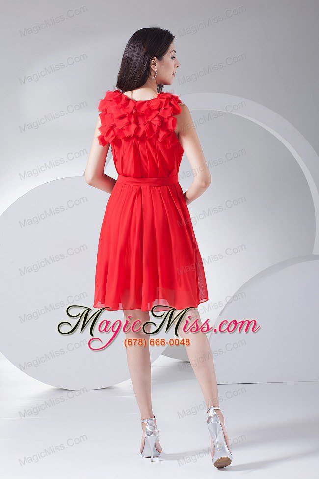 wholesale hand made flowers decorate bodice red chiffon knee-length 2013 prom dress
