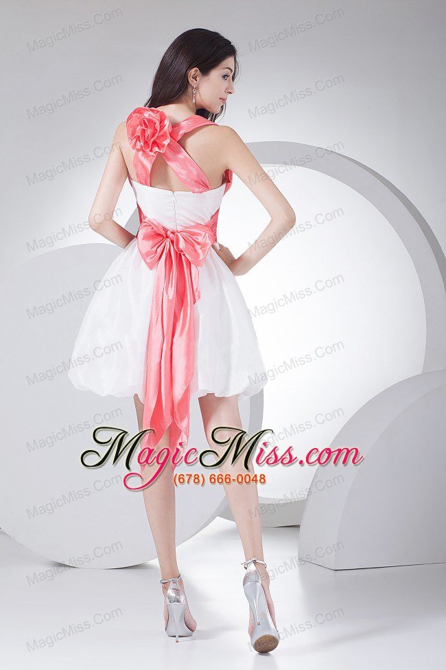 wholesale hand made flowers decorate bodice bowknot mini-length white criss cross straps 2013 prom dress