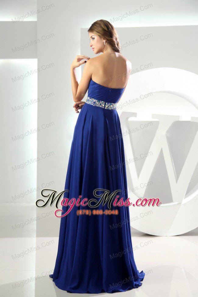 wholesale beaded decorate waist sweetheart empire chiffon floor-length royal blue prom dress