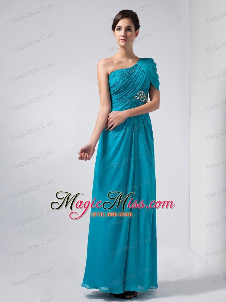 wholesale teal column one shoulder ankle-length chiffon beading mother of the bride dress