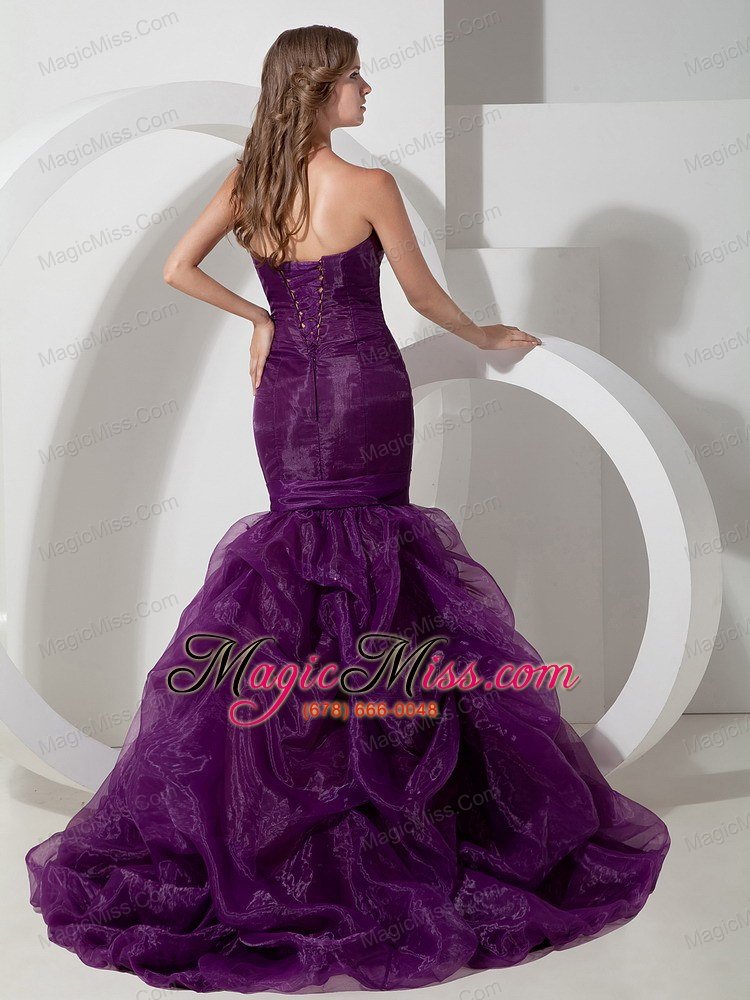 wholesale customize purple trumpet / mermaid sweetheart beading prom dress court train organza