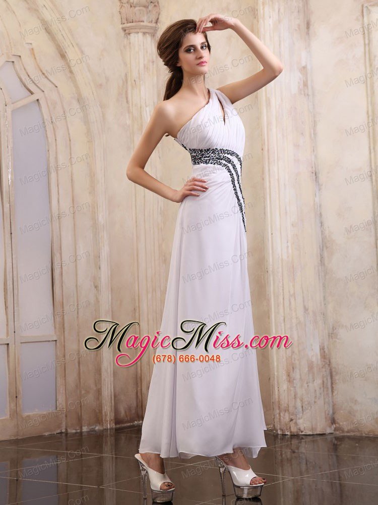 wholesale one shoulder prom dress with beaded and high slit ankle-length chiffon