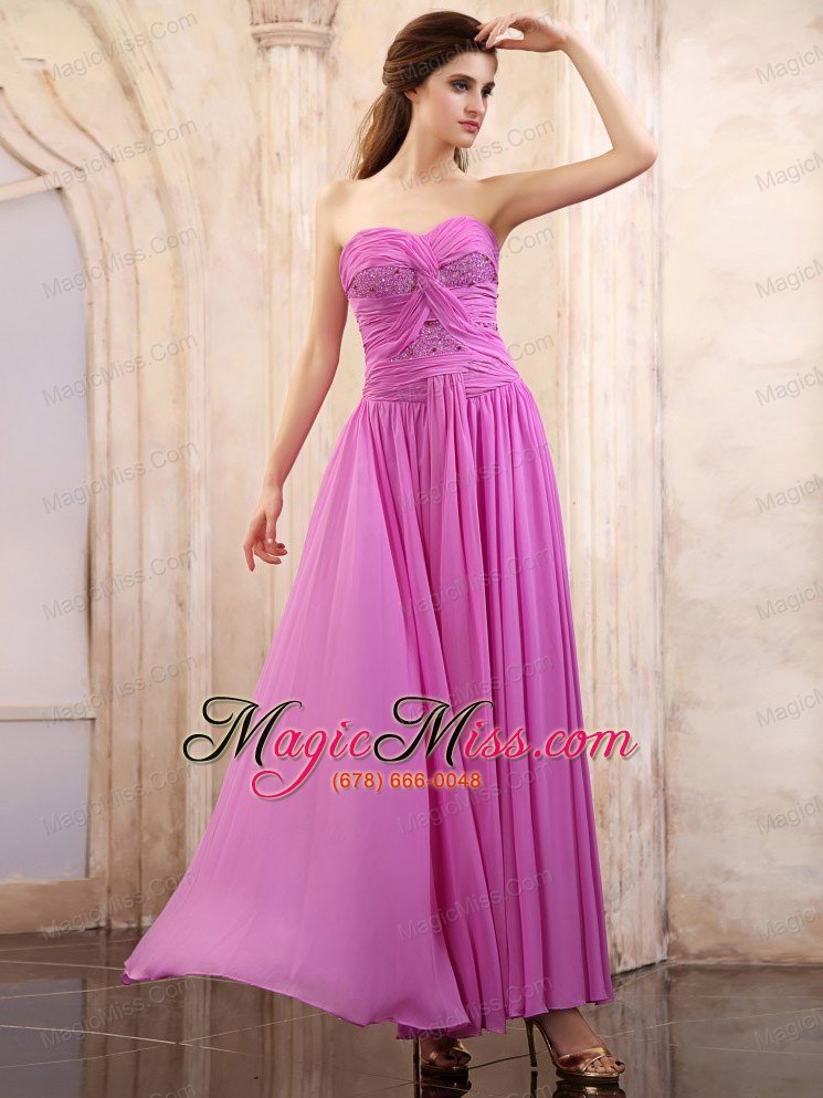 wholesale lavender prom dress sweetheart ruching ankle-length chiffon