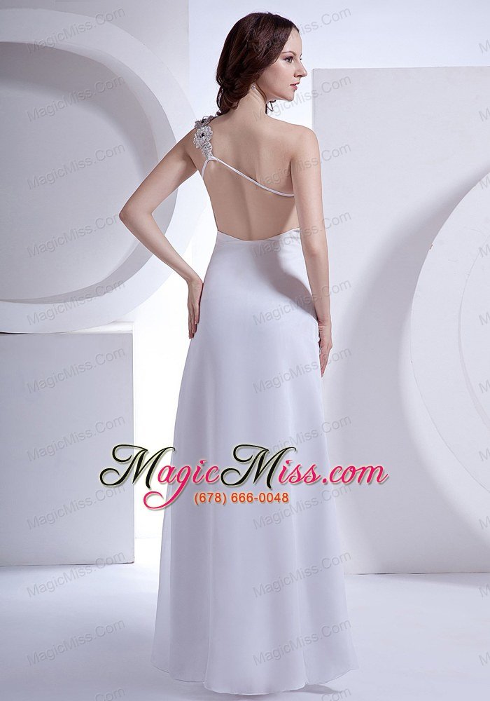 wholesale beading decorate one shoulder and wasit high slit ankle-length white chiffon 2013 prom dress