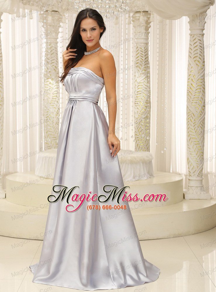 wholesale sliver prom dress elegant with strapless ruched bodice for military ball