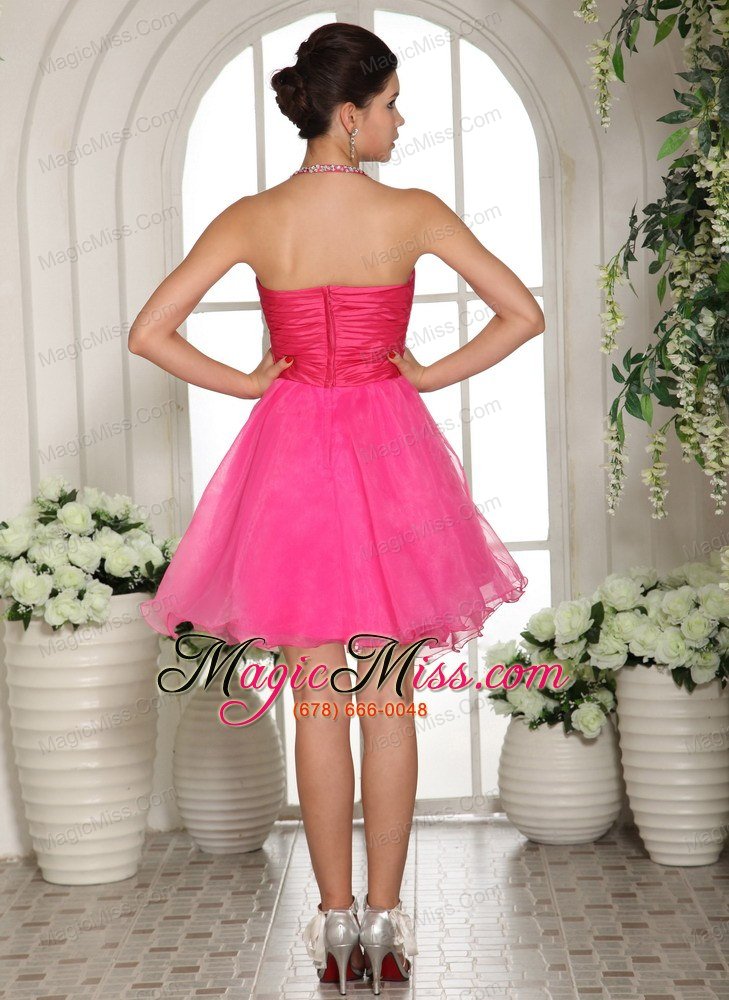 wholesale hot pink beaded spaghetti straps halter prom dress knee-length