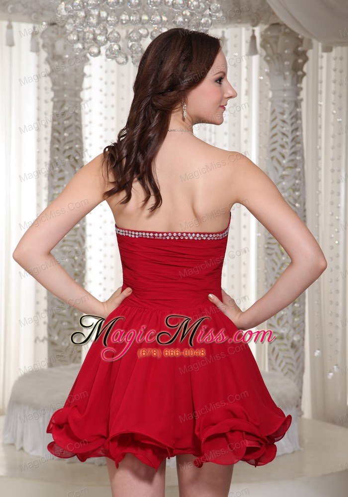 wholesale red a-line chiffon ruched bodice prom dress with beaded decorate for cocktail