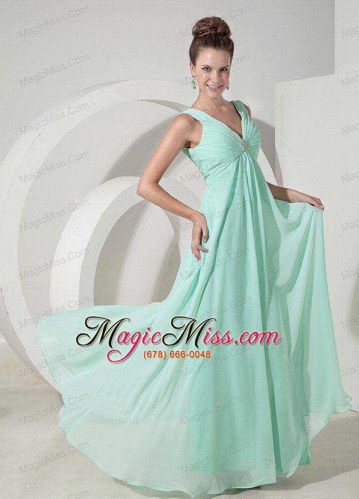 wholesale the most popular apple green empire v-neck prom / evening dress chiffon beading floor-length