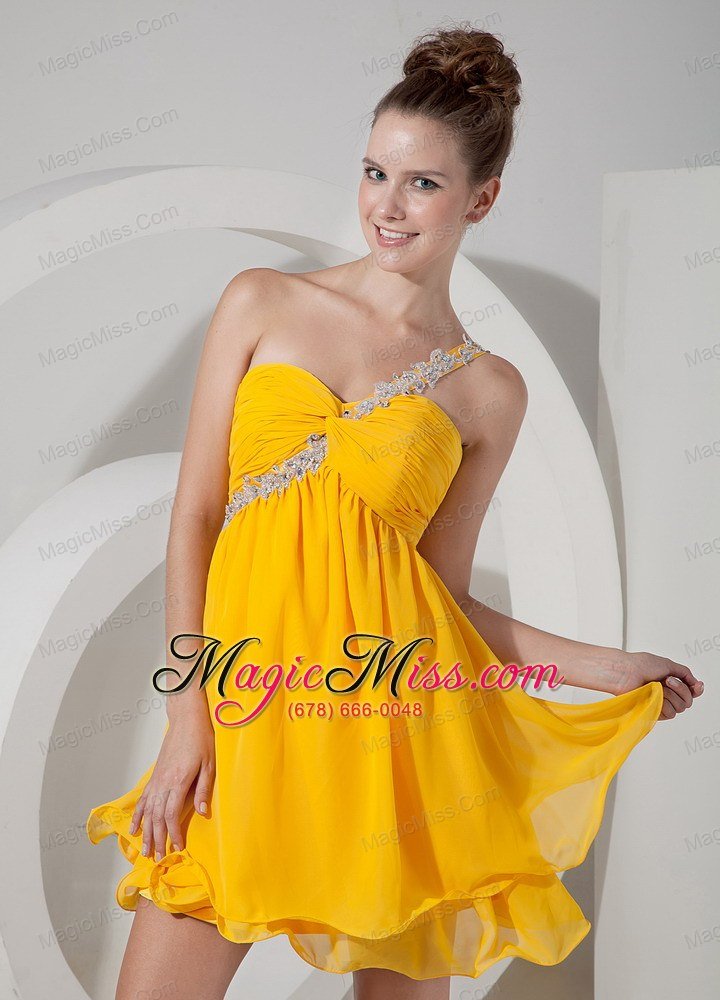 wholesale yellow empire one shoulder mini-length chiffon beading prom / homecoming dress
