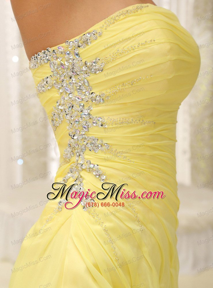 wholesale light yellow high slit prom dress and gown stapless chiffon skirt