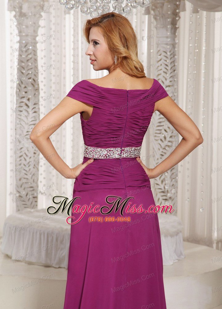 wholesale fuchsia off the shoulder ruched bodice and beading customize mother of the bride dress for spring