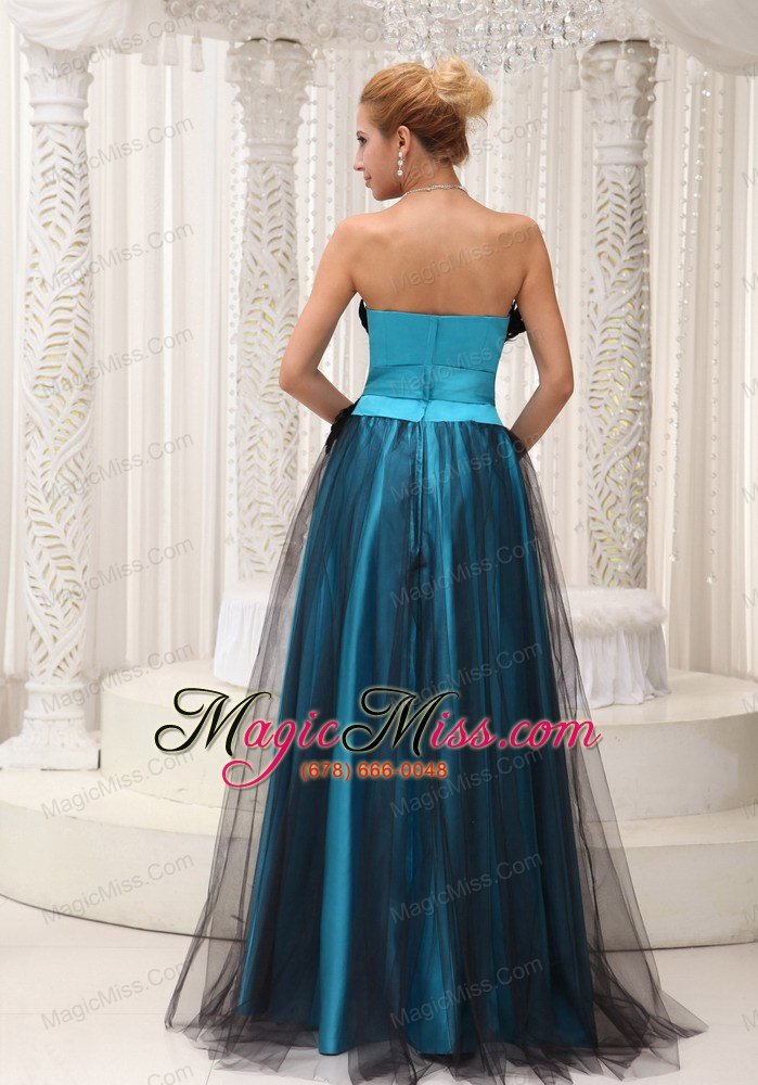 wholesale feather and beaded decorate bust tulle and taffeta prom / pageant dress for 2013 strapless and floor-length