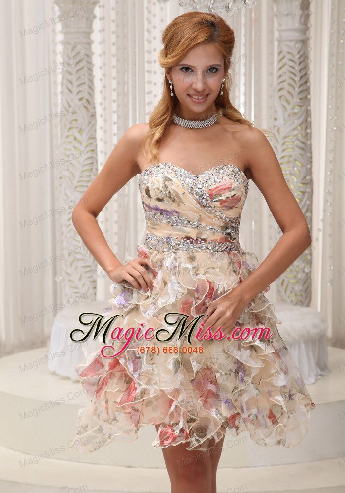 wholesale beaded decorate sweetheart neckline and wasit colorful printing mini-length prom / homecoming dress for 2013