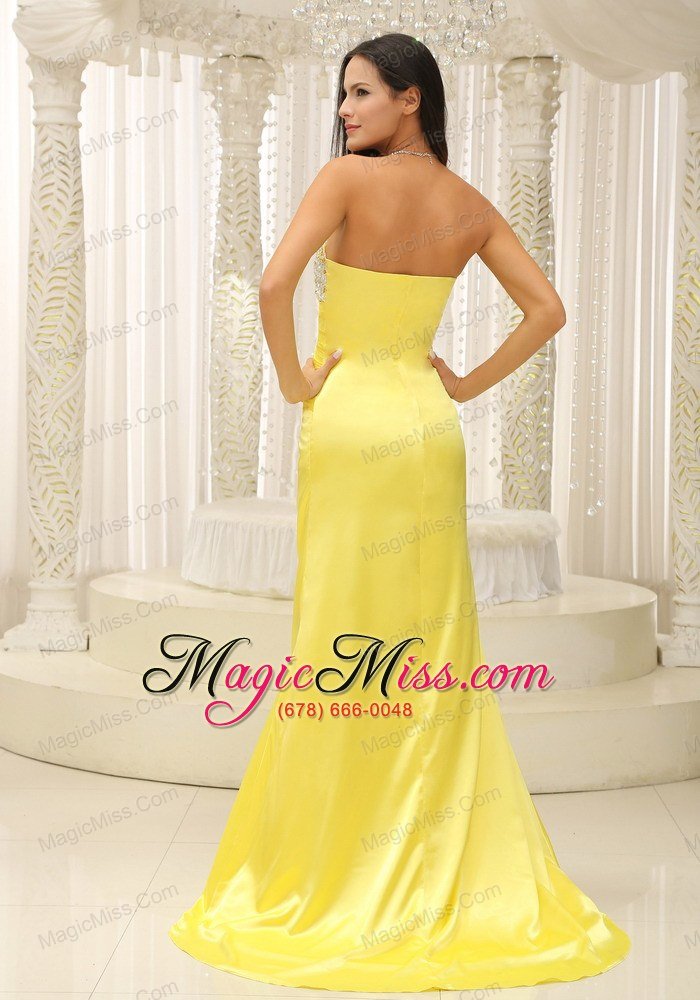 wholesale yellow strapless with ruch and beading bodice prom dress gorgeous custom made