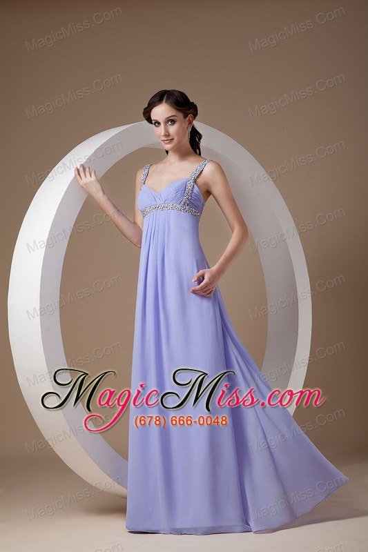 wholesale lilac empire straps floor-length chiffon beading prom / evening dress