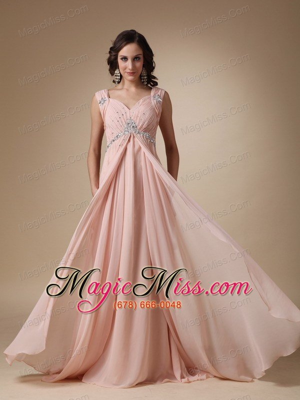wholesale baby pink empire straps court train chiffonbeading prom / evening dress