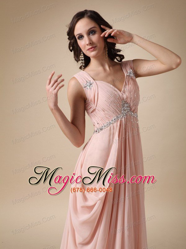 wholesale baby pink empire straps court train chiffonbeading prom / evening dress