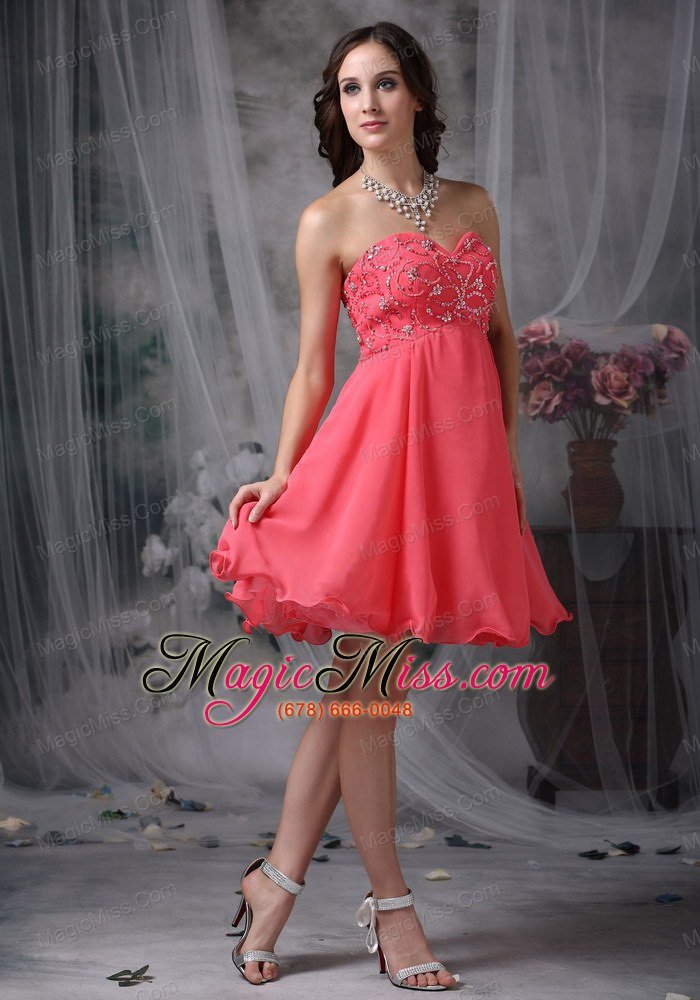 wholesale the super hot cocktail dress coral red a-line / pricess sweetheart chiffon beading mini-length
