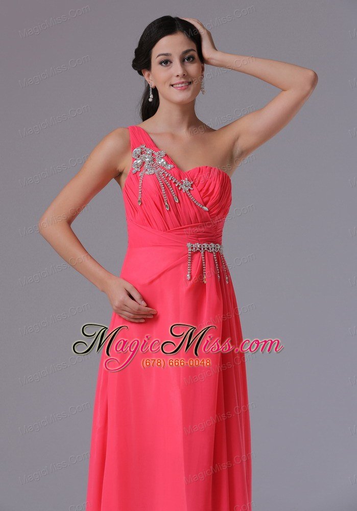 wholesale custom made coral red one shoulder beading and ruch norwich connecticut prom dress