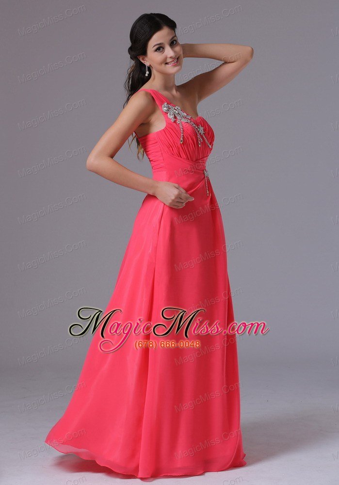wholesale custom made coral red one shoulder beading and ruch norwich connecticut prom dress