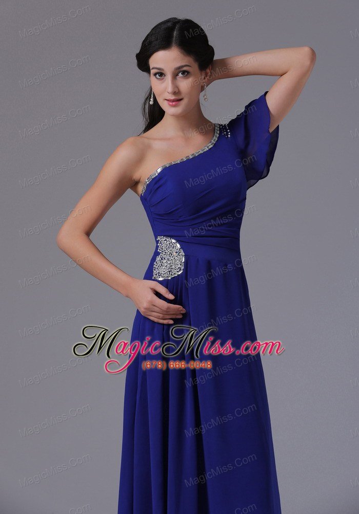 wholesale custom made peacock blue one shoulder 2013 prom dress beading and ruch in alabama