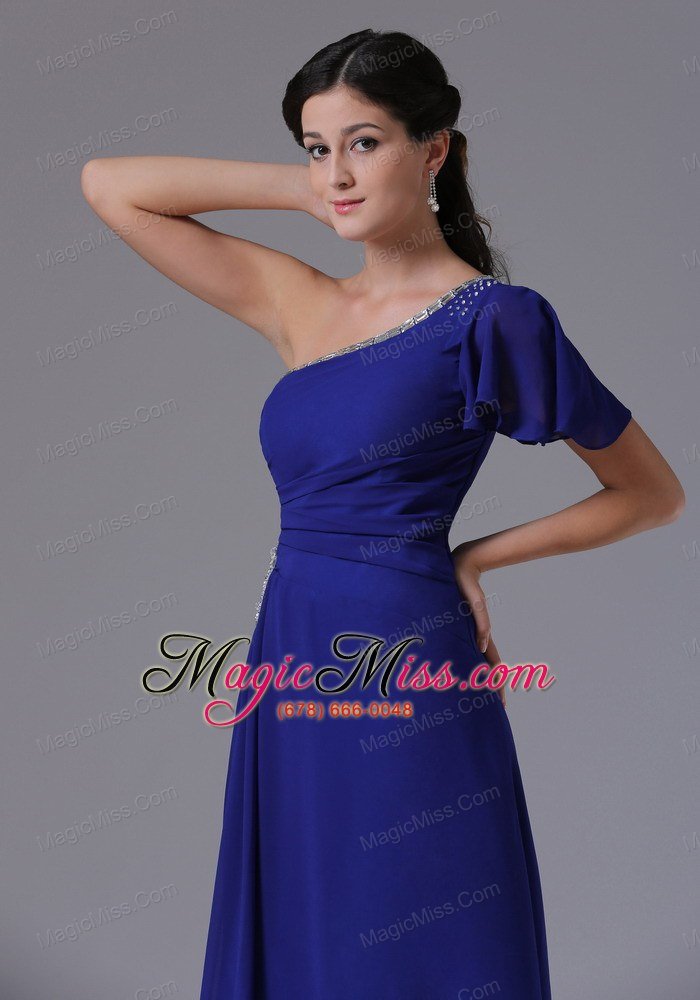 wholesale custom made peacock blue one shoulder 2013 prom dress beading and ruch in alabama