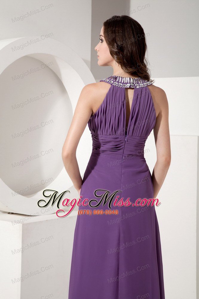 wholesale purple empire scoop neck floor-length chiffon beading prom dress