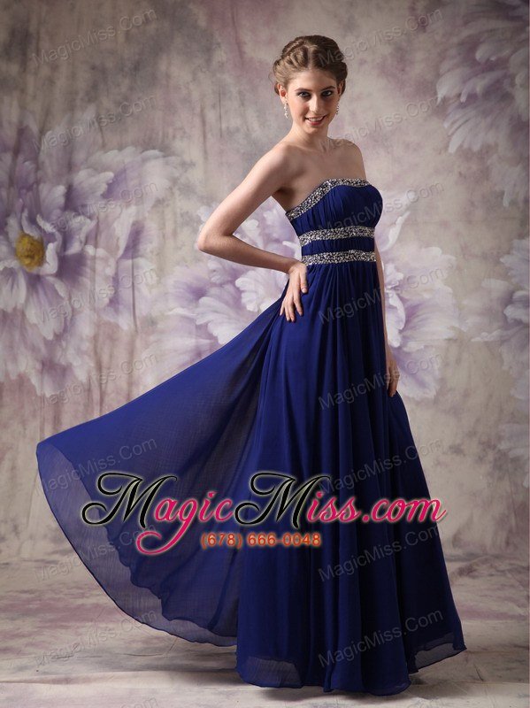 wholesale custom made peacock blue empire strapless evening dress chiffon beading floor-length