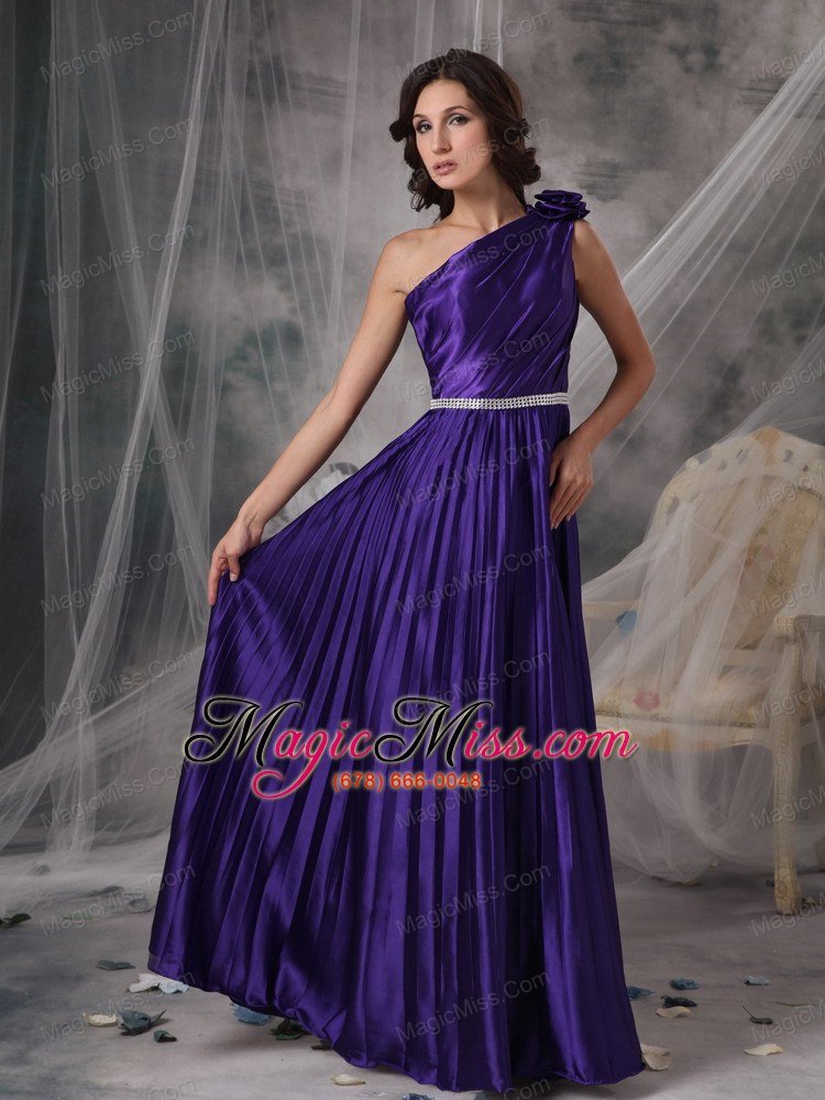 wholesale purple empire one shoulder floor-length elastic woven satin beading prom dress