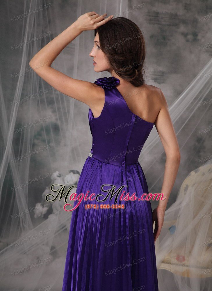 wholesale purple empire one shoulder floor-length elastic woven satin beading prom dress