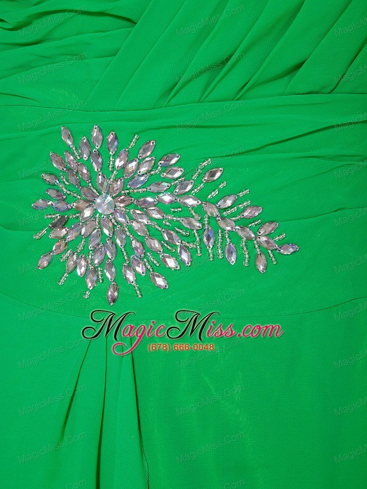 wholesale green empire one shoulder ankle-length chiffon beading prom dress