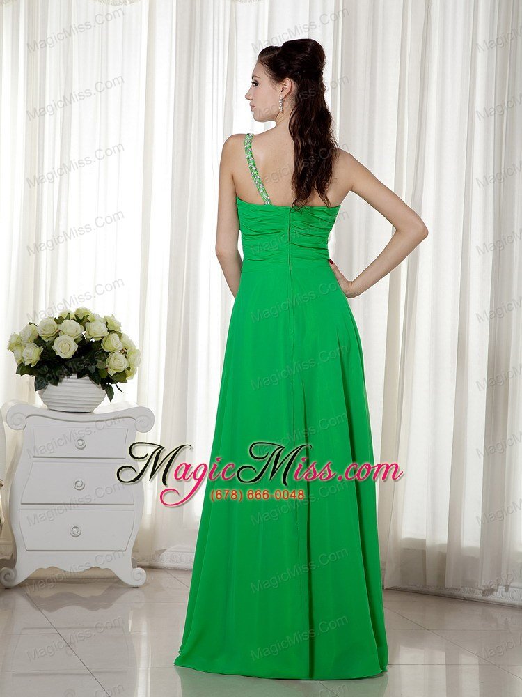 wholesale green empire one shoulder ankle-length chiffon beading prom dress