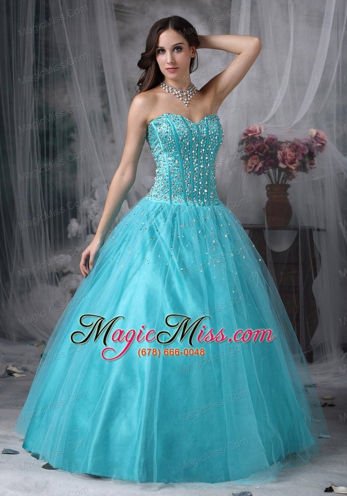 wholesale aque blue a-line sweetheart floor-length tulle beading prom dress