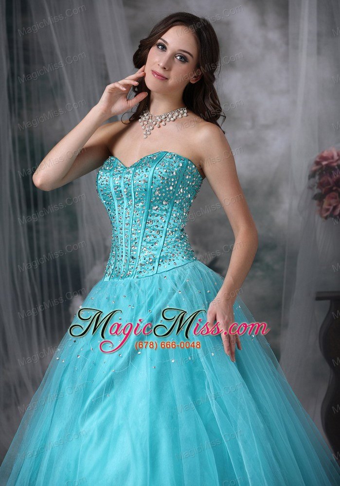 wholesale aque blue a-line sweetheart floor-length tulle beading prom dress