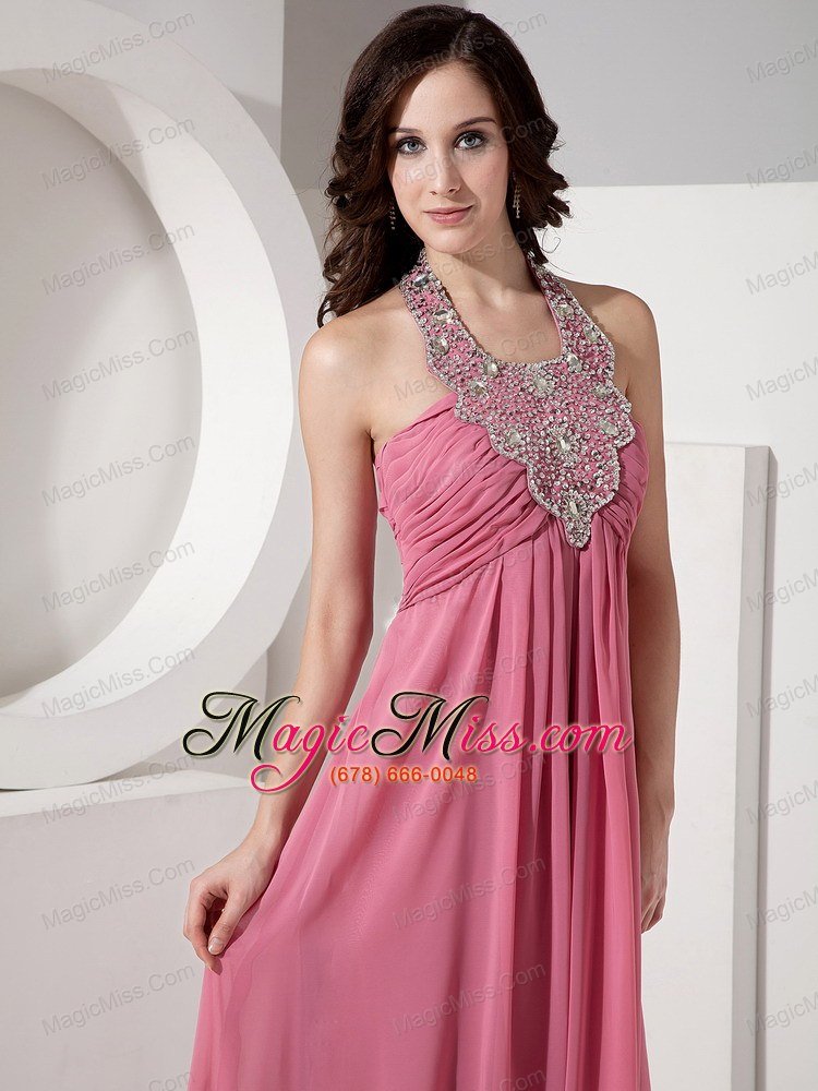 wholesale beautiful cheap halter top chiffon prom dress with beading