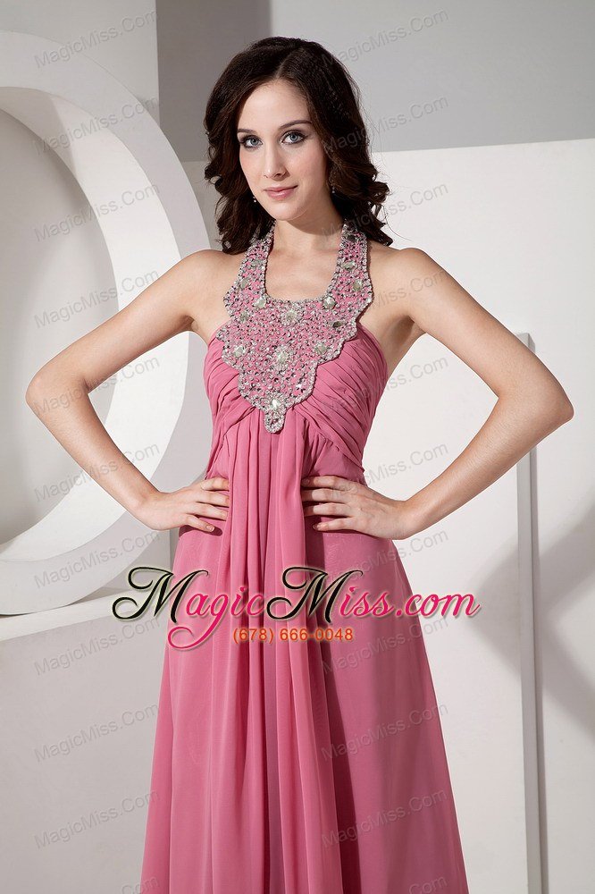 wholesale beautiful cheap halter top chiffon prom dress with beading