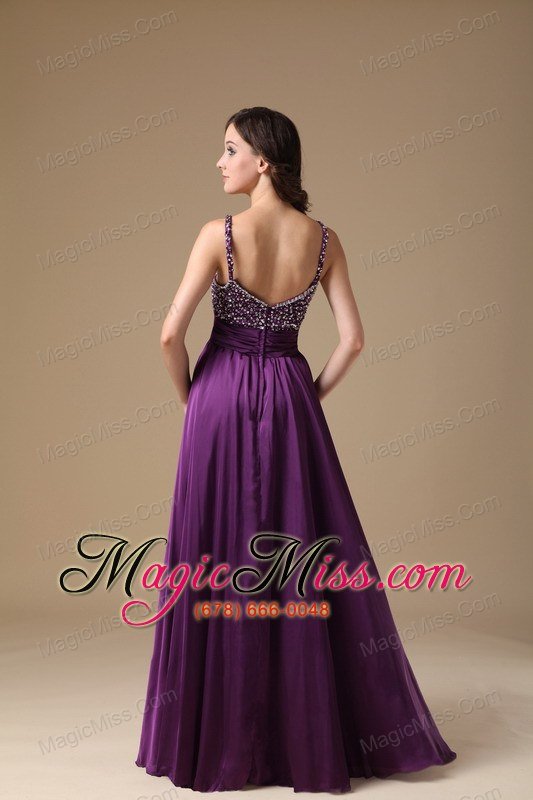 wholesale modest purple straps prom dress chiffon beading
