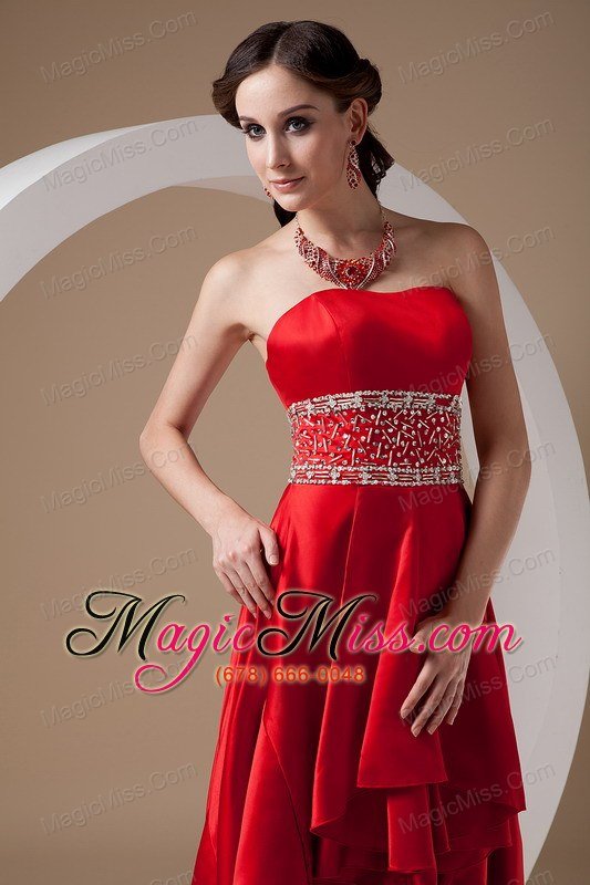 wholesale high-low red a-line prom dress strapless elastic wove satin beading
