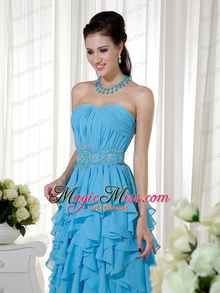 wholesale aqua blue empire strapless floor-length chiffon beading prom dress