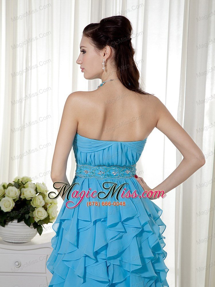 wholesale aqua blue empire strapless floor-length chiffon beading prom dress
