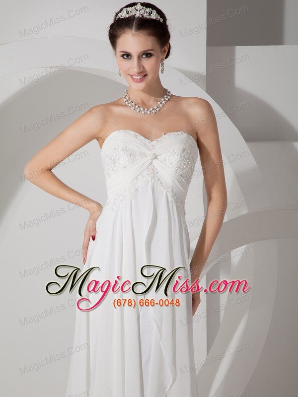 wholesale popular maternity wedding dress empire sweetheart chiffon appliques and ruch brush train