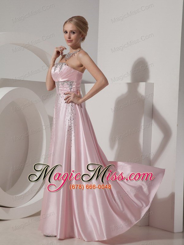 wholesale custom made baby pink evening dress empire strapless elastic woven satin beading floor-length