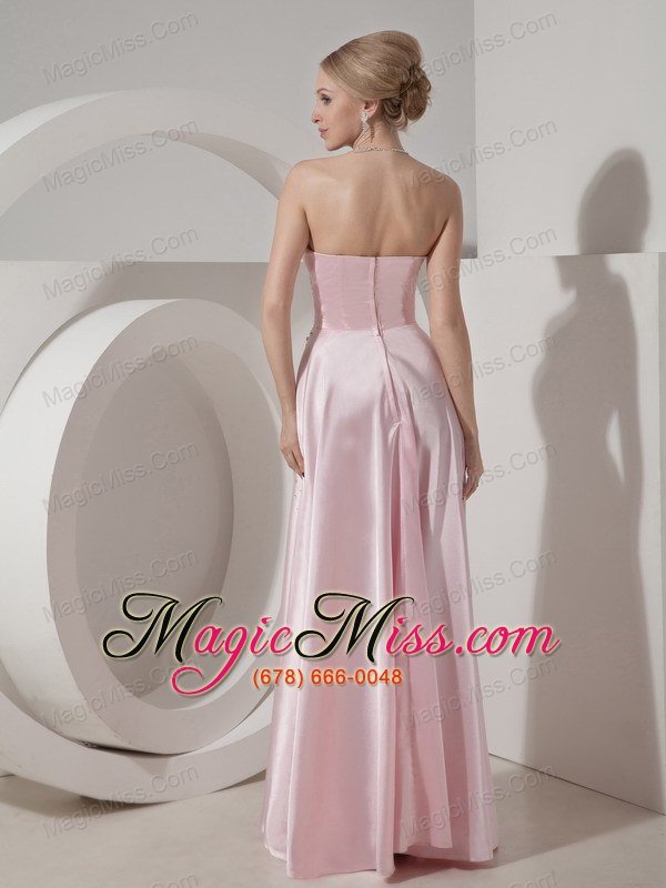 wholesale custom made baby pink evening dress empire strapless elastic woven satin beading floor-length