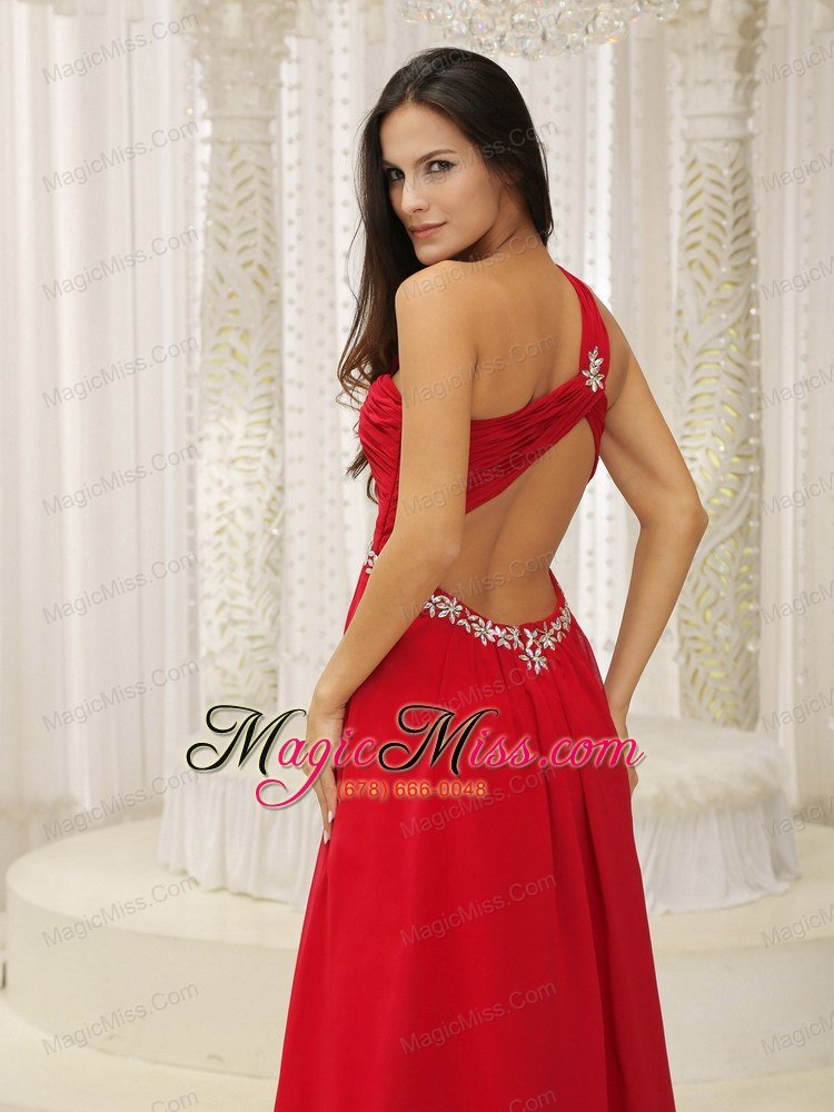 wholesale one shouder red and natural waist ruched appliques chiffon promn dress