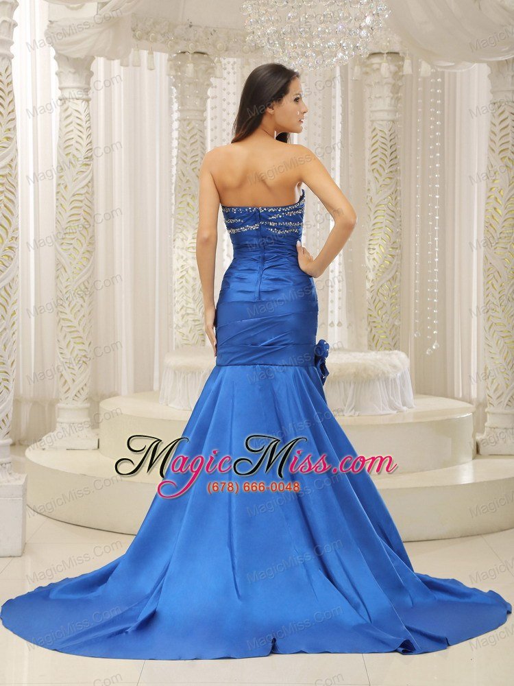 wholesale mermaid royal blue and court train for prom dress beaded decorate bust hand made flowers