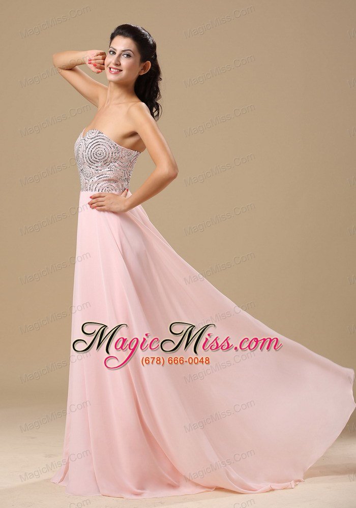 wholesale missoula beaded decorate up bodice sweetheart neckline light pink chiffon brush train 2013 prom celebrity dress